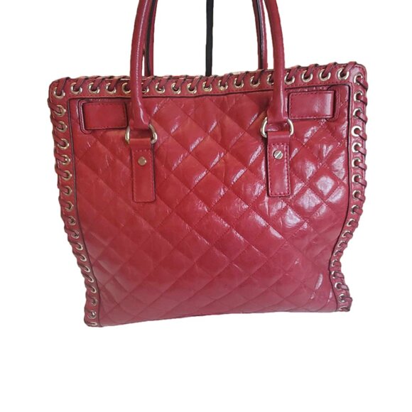 Micheal Kors LE Large Hamilton Chilli Red Hippie Grommet Leather Tote EUC - Picture 2 of 13